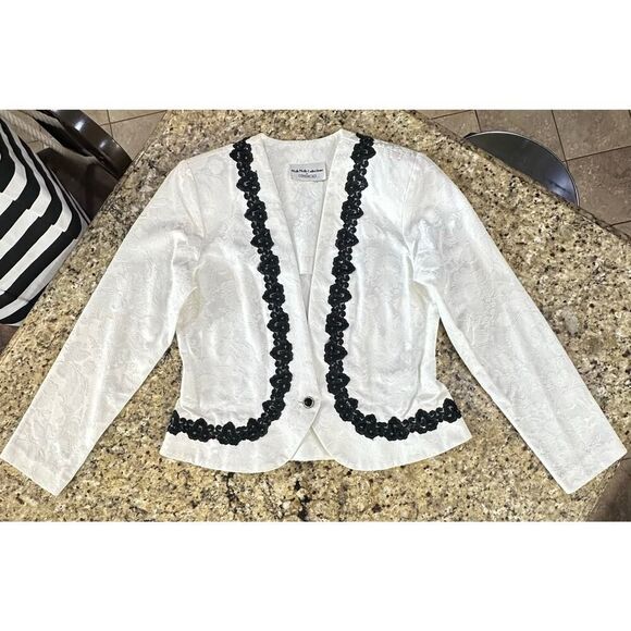 Nah Nah Collections by Jonathan Tait VTG 80’s Brocade Lace Trim Blazer Size 12 - Picture 3 of 16